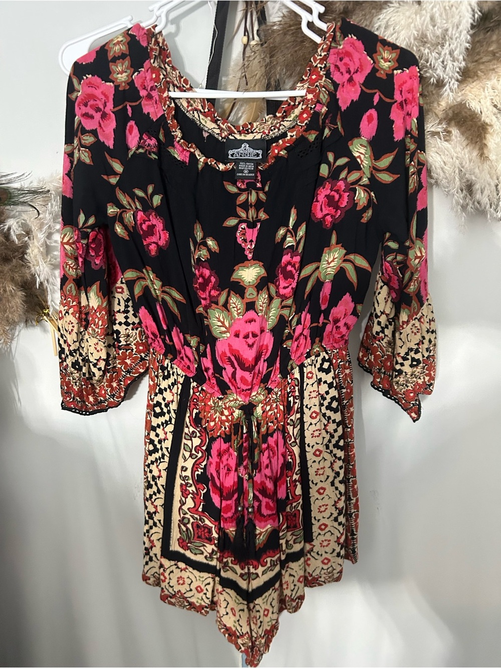 Angie Black Tunic with Hot Pink Floral Print